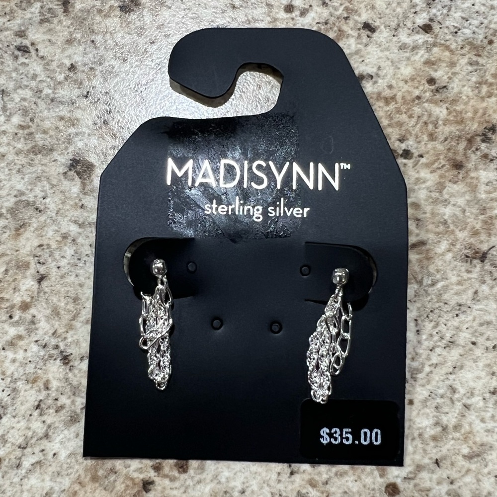 NWT Madisynn Sterling Silver Earrings - Silver Color Small Chain Loop